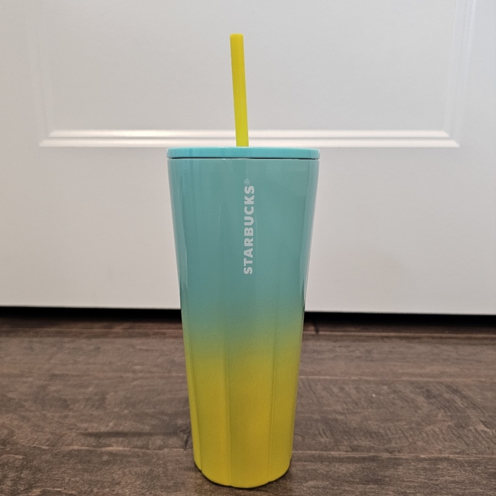 New Starbucks Summer 2021 Collection Aqua and Yellow Ombre Finish Tumbler